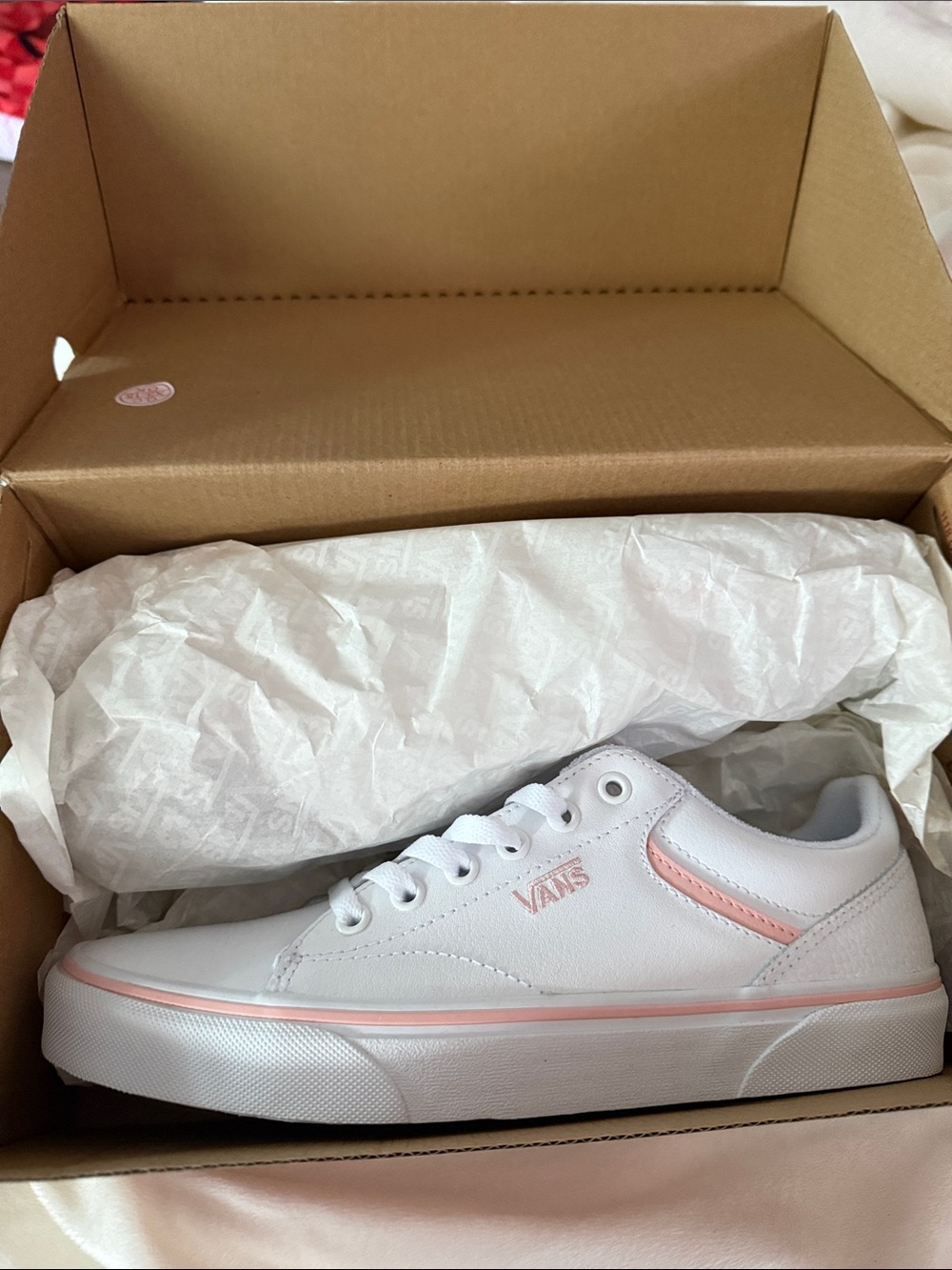 Vans White Low-Top Sneakers with Pale Pink Trim